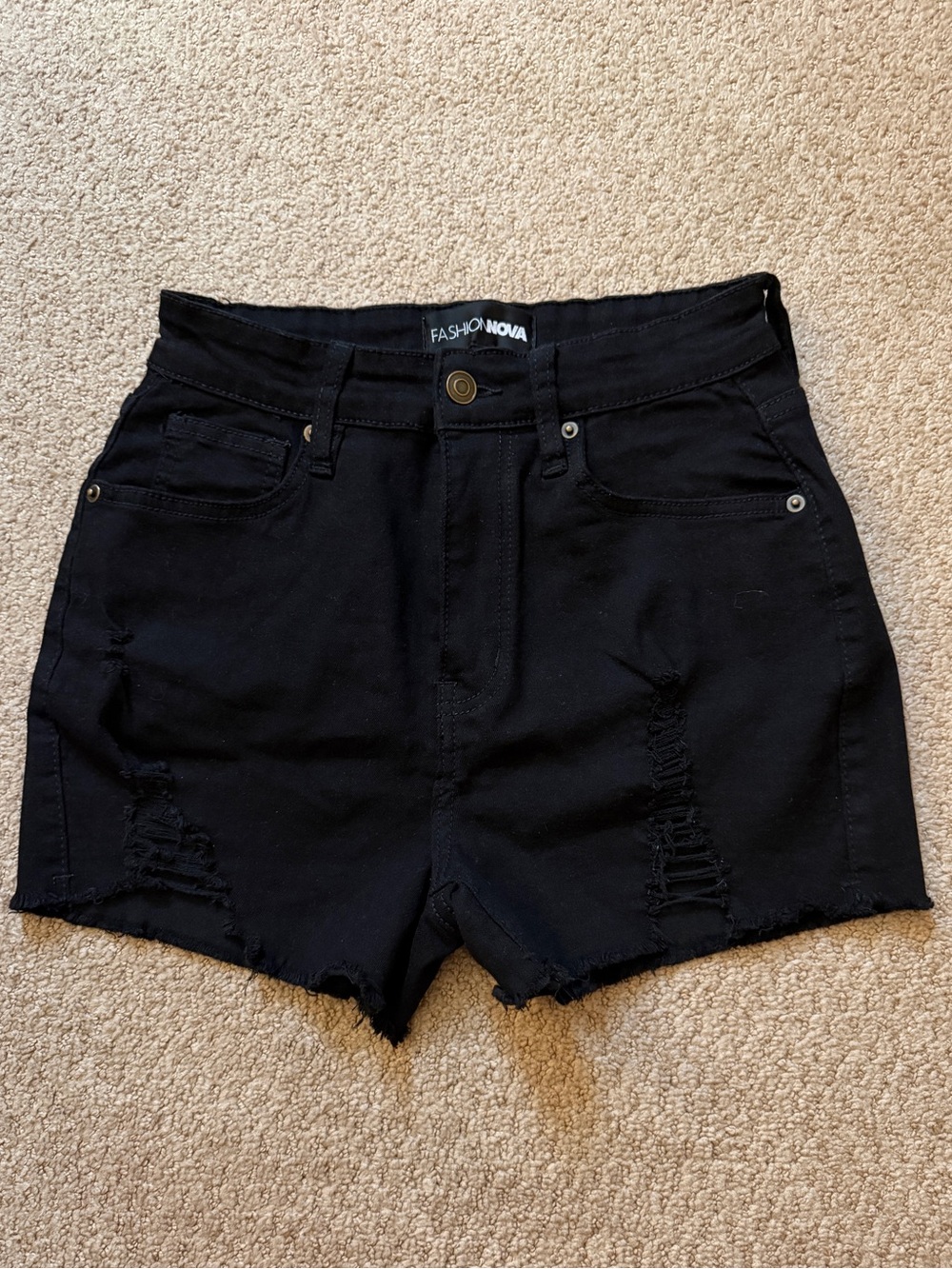 Fashion Nova Let’s Go Cut Off Women’s Denim Black Shorts- S7